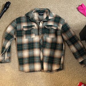 Kittenish Forest Green and Tan Plaid Shirt